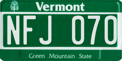VT license plate NFJ070