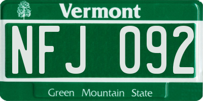 VT license plate NFJ092