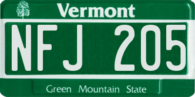 VT license plate NFJ205