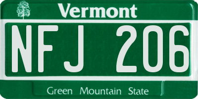 VT license plate NFJ206