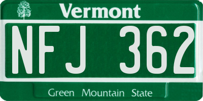 VT license plate NFJ362