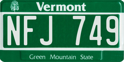 VT license plate NFJ749