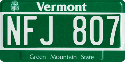 VT license plate NFJ807