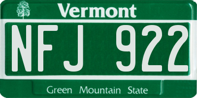VT license plate NFJ922