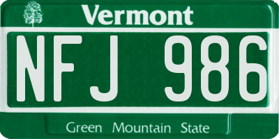 VT license plate NFJ986
