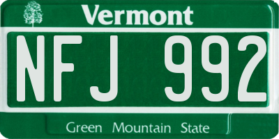 VT license plate NFJ992