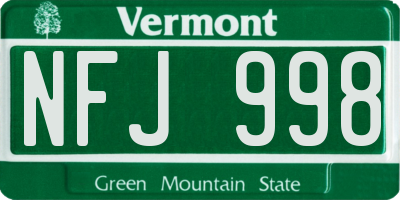 VT license plate NFJ998