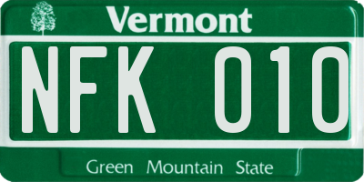 VT license plate NFK010