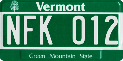 VT license plate NFK012