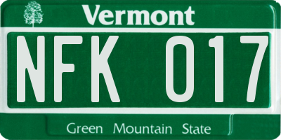 VT license plate NFK017