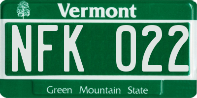 VT license plate NFK022
