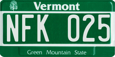 VT license plate NFK025