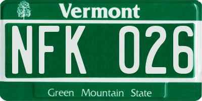 VT license plate NFK026