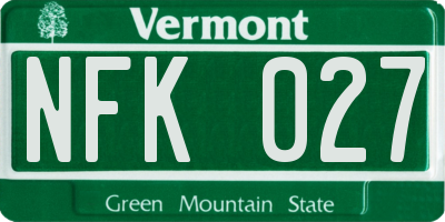 VT license plate NFK027