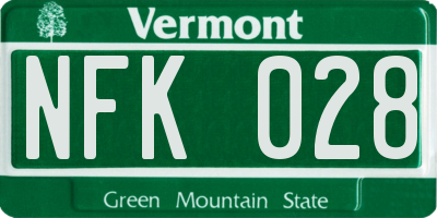 VT license plate NFK028