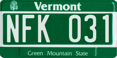 VT license plate NFK031