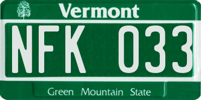 VT license plate NFK033