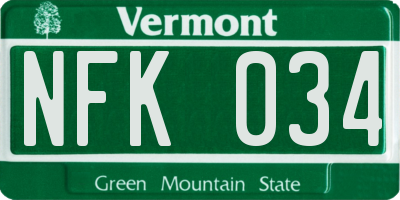 VT license plate NFK034