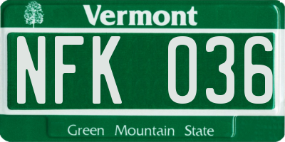 VT license plate NFK036