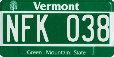 VT license plate NFK038