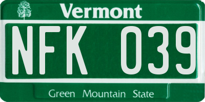 VT license plate NFK039