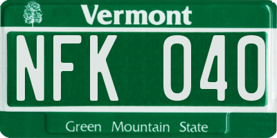 VT license plate NFK040