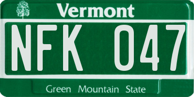 VT license plate NFK047