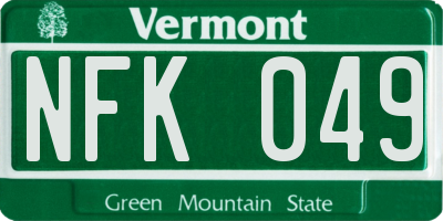 VT license plate NFK049