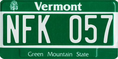 VT license plate NFK057