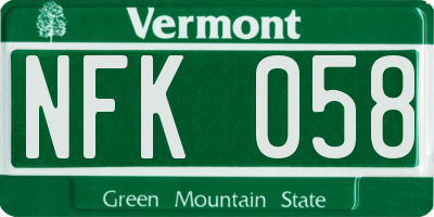 VT license plate NFK058