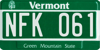 VT license plate NFK061