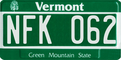 VT license plate NFK062
