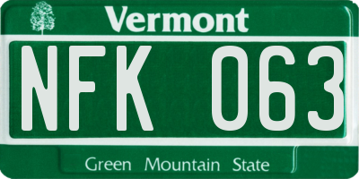 VT license plate NFK063