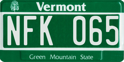 VT license plate NFK065
