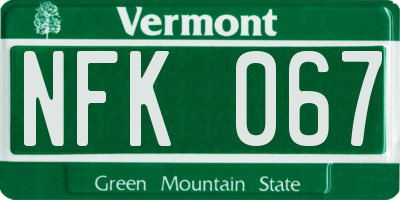 VT license plate NFK067