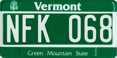 VT license plate NFK068