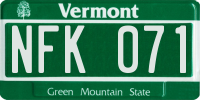 VT license plate NFK071