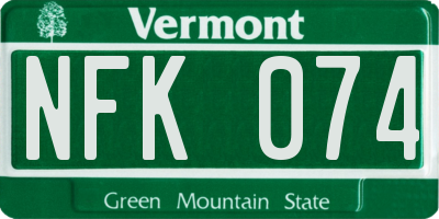 VT license plate NFK074
