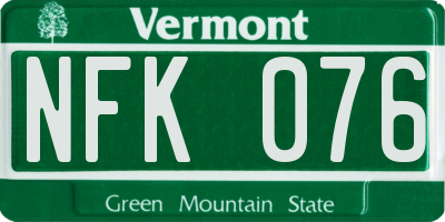 VT license plate NFK076