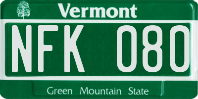 VT license plate NFK080