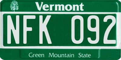 VT license plate NFK092
