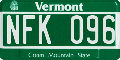 VT license plate NFK096