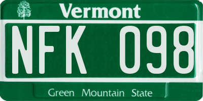 VT license plate NFK098