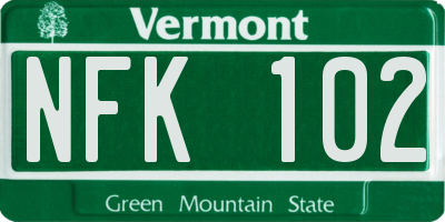 VT license plate NFK102