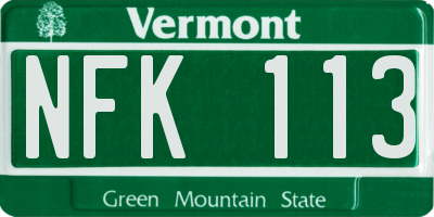 VT license plate NFK113