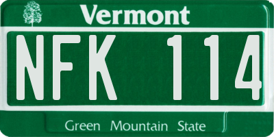 VT license plate NFK114