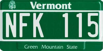 VT license plate NFK115