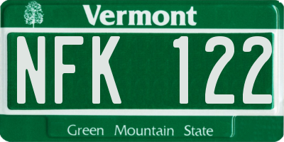 VT license plate NFK122