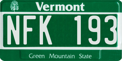 VT license plate NFK193
