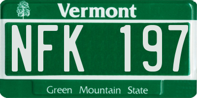 VT license plate NFK197